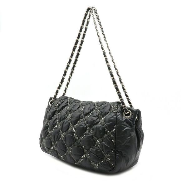Chanel Chain Shoulder Bag Nylon Dark Gray Silver - Picture 2 of 8